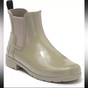 Hunter Grey Taupe Original Refined Pull‎ On Durable Rubber Chelsea Boots NWOT 10